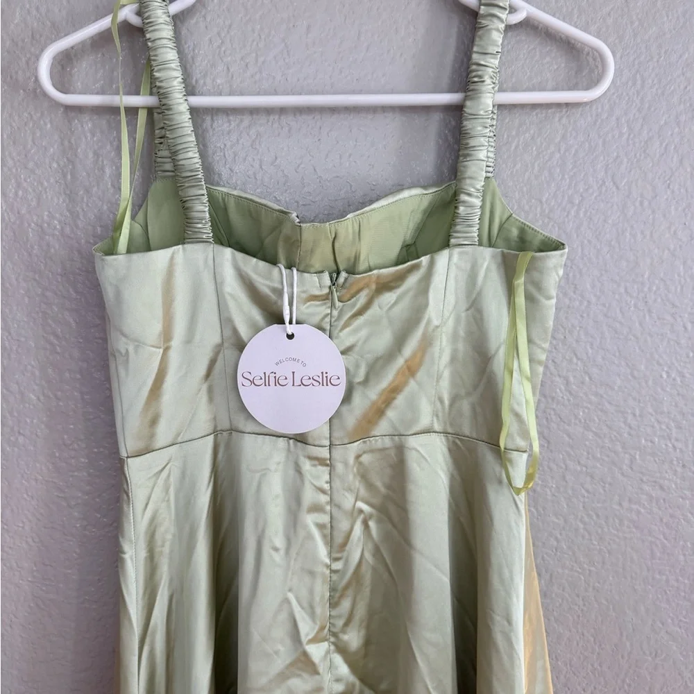 Selfie Leslie Belle De Jour Flounce Hem Midi Dress Pistachio Sage High Low Dress - Picture 5 of 8